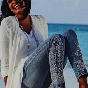Soft Surroundings Riley Slim Ankle Jeans Silver studded embellishments Size 8